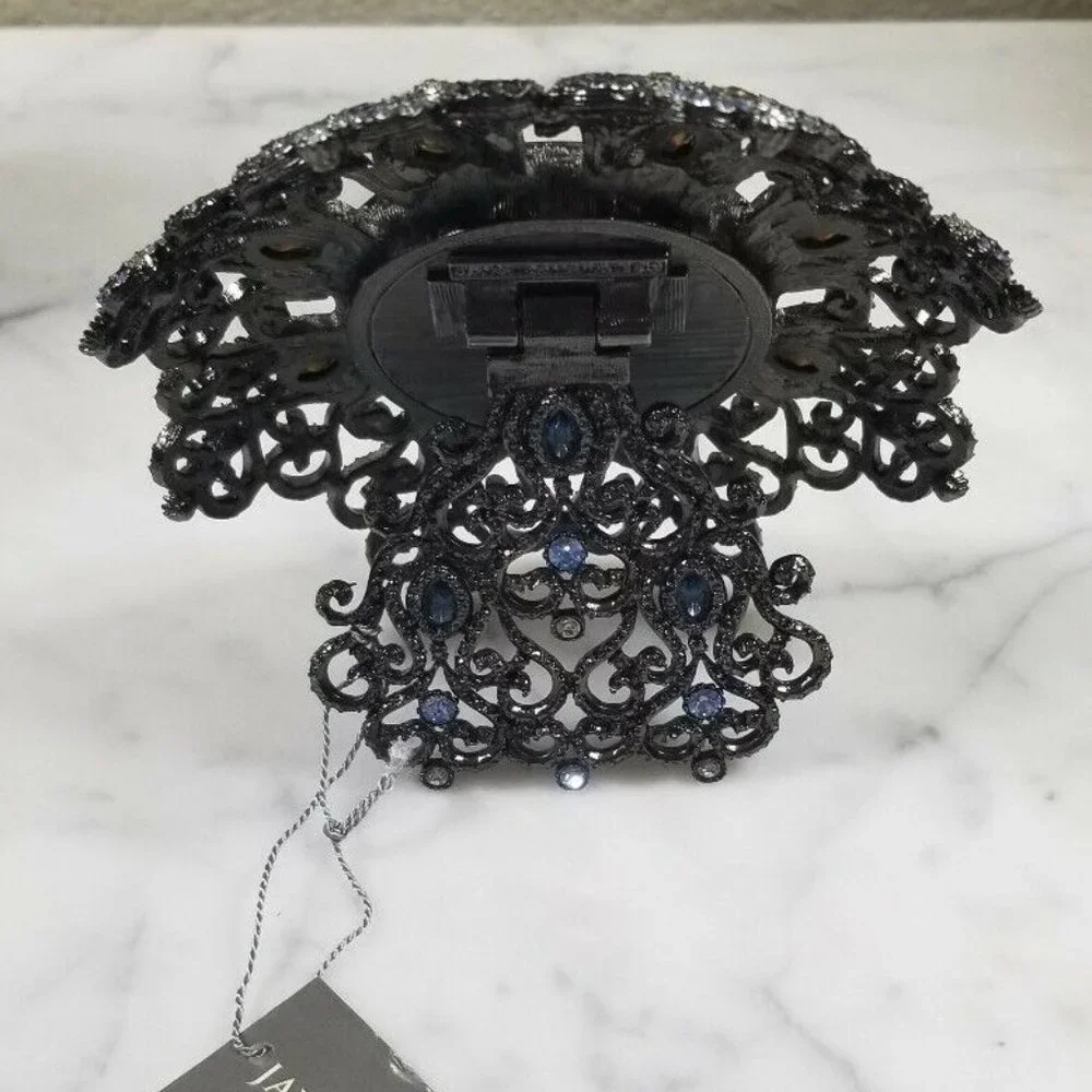 RARE JAY STRONGWATER TIARA CROWN CLAIR DE LUNE CRYSTAL ENAMEL DESK MANTLE CLOCK